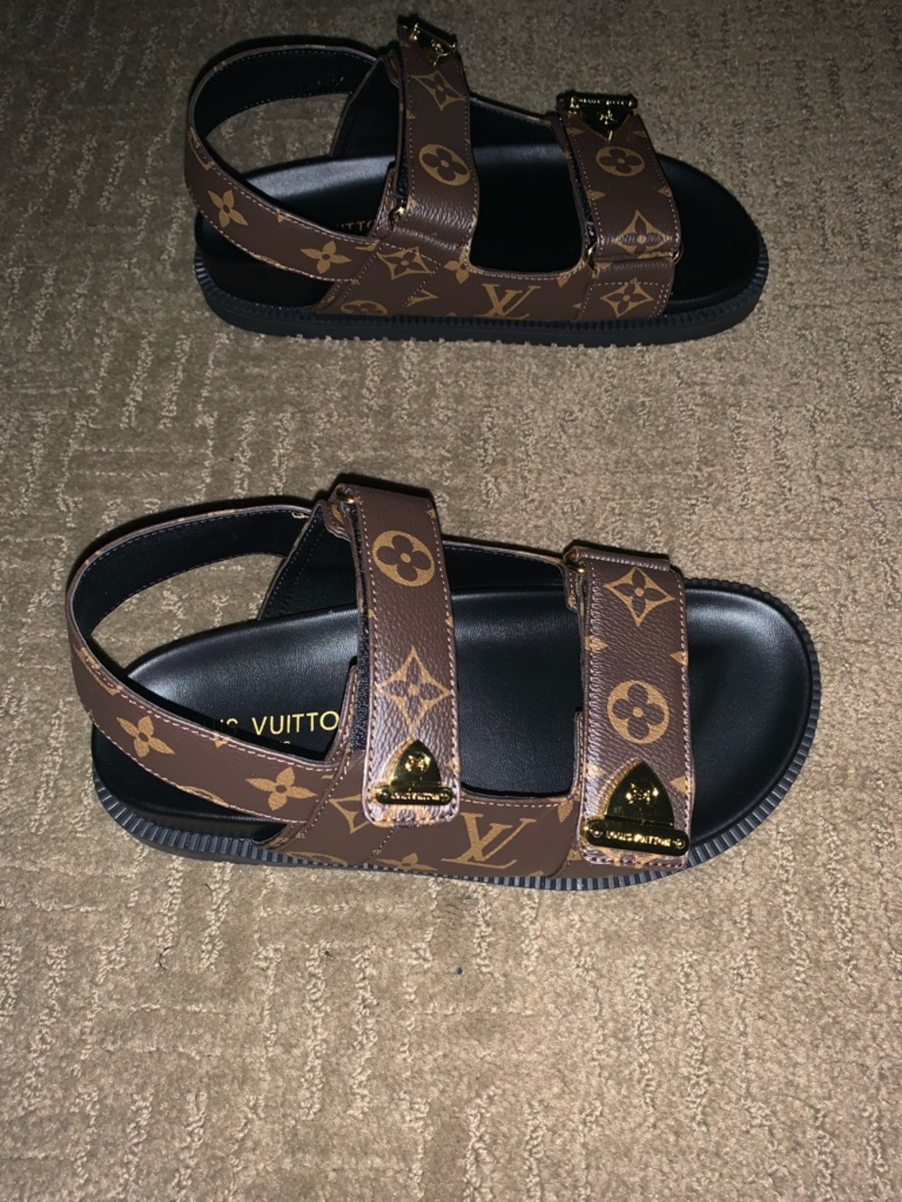 Brown Monogram Strap Sandals with Gold Hardware - Picture 4 of 10
